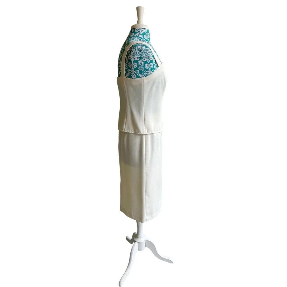 Vintage Women's Skirt Set Pearl Sequin Top Embroidered Pastel Pink & Aqua Suit - Picture 4 of 13